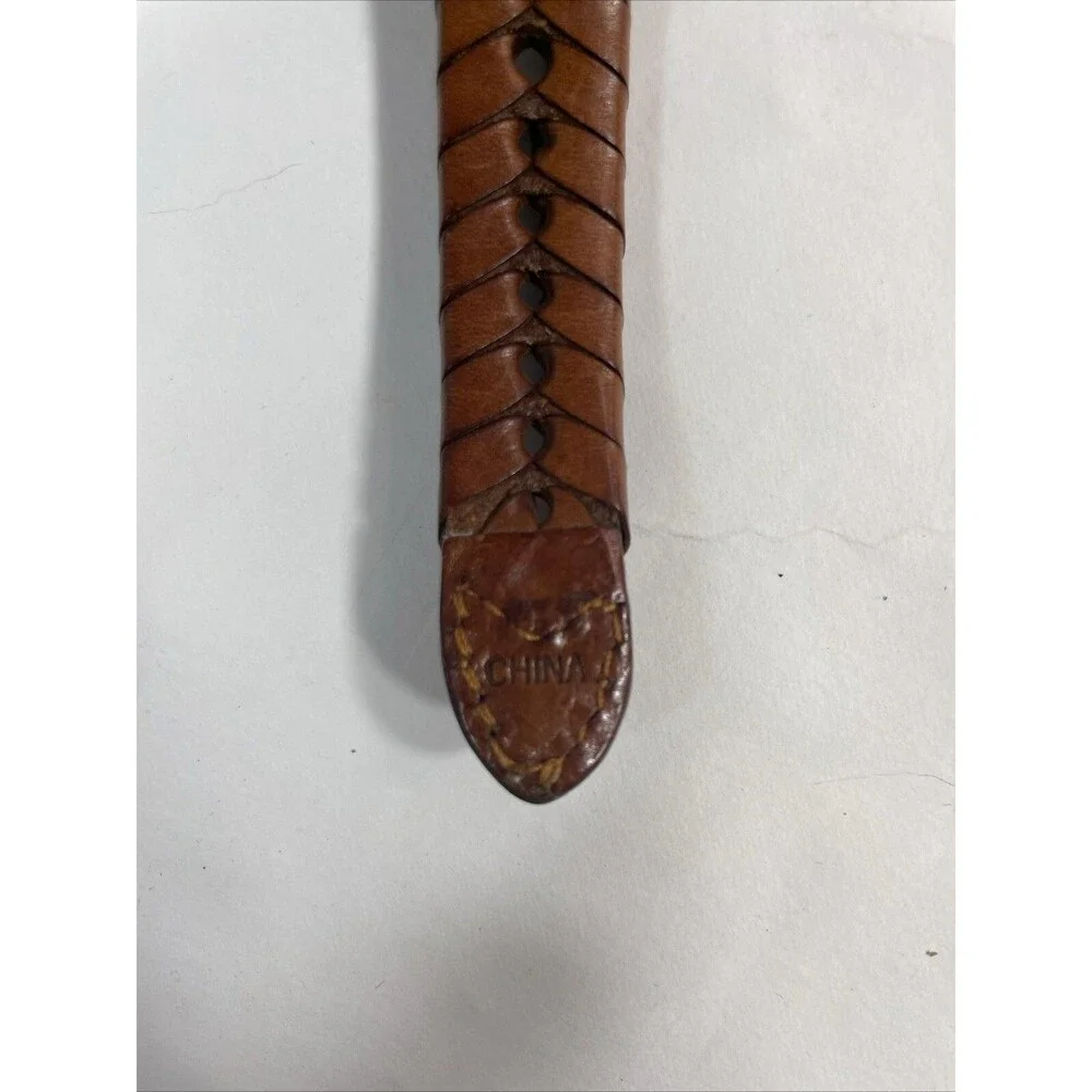 Tan Brown Braided Leather Belt Brass Buckle Women's Size 34 65106